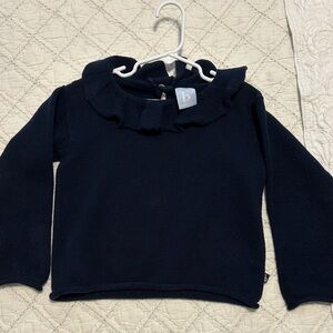 Bella Bliss navy ruffle neck girls sweater size 5